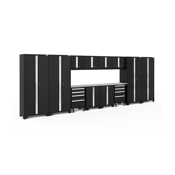 Newage Products Bold Series 14 Piece Garage Cabinet Set w/Stainless Steel Top, Black 63266 - main